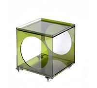 Modern Acrylic Side Table Rolling Small Bedside Cabinet Transparent End Table and Storage Utility Cart for Living Room All Occasion(Green)