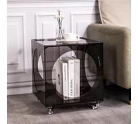Modern Acrylic Side Table Rolling Small Bedside Cabinet Transparent End Table and Storage Utility Cart for Living Room All Occasion(Gray)