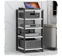 Modern Adjustable Audio Rack - 6-Tier White Wood Corner Media Cabinet, Floor-Standing AV Stand & Stereo Storage for Home Entertainment (31 Inches)