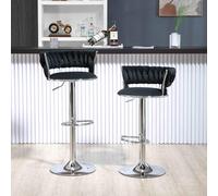 Modern Adjustable Bar Stools Set of 2 with Back and Footrest, Velvet Swivel Counter Stools for Kitchen Island and Pub, 54x46x97 cm, Black Aosom.UK