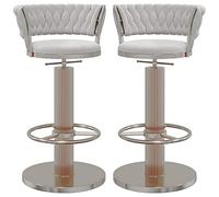 Modern Adjustable Bar Stools with Swivel Back Velvet Seat & Round Silver Footrest 2 Pcs White Kitchen Island Dining Room Chairs