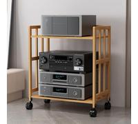 Modern Adjustable Height AV Support - Multi-Functional Floor Stand for TV & Stereo Components Open Space Design with Wooden Shelves Perfect for Corner Use