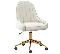 Modern Adjustable Height PU Leather Swivel Chair with Mid Back Gold Base Home Office Vanity Desk Chair Rolling Computer Chair (White)
