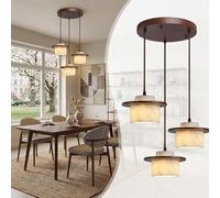 Modern Adjustable Pendant Light, Walnut Wood & Marble, Japandi Wabi-Sabi Design, Perfect for Dining Room, Kitchen, and Living Room, Stylish Hanging Lamp (Round)