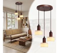 Modern Adjustable Pendant Light, Walnut Wood & Marble, Japandi Wabi-Sabi Design, Perfect for Dining Table, Kitchen & Living Room (Round)