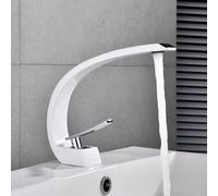 Modern Adjustable Single Handle Bathroom Faucet, Brass Sink Mixer Tap with Cartridge & Inlet Kit, Stylish White Design for Home Renovation, Durable & Easy to Install