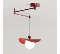 Modern Adjustable Swing Arm Pendant Light, 22W LED Metal Ceiling Lamp with Glass Globe Shade, Adjustable Hanging Light Fixture for Dining Room, Kitchen, Bar, Cafe, Bedroom(Red)
