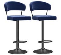 Modern Adjustable Swivel Bar Stools Set of 2 Velvet Dining Chairs with Backrest 60cm (23.6 inches) Elegant Blue Design for Kitchen Island