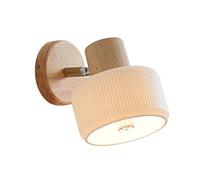Modern Adjustable Wall Sconce Cylinder Ceramic Wall Lamp Nordic Wood Bedside Reading Lighting, Modern Japanese Style Cylindl Striped Ceramic Wall Light Fixture E27