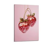 Modern Aesthetic Disco Canvas Wall Art, Pink Preppy Glitter Strawberry Artwork Hanging Paintings Poster, Fashionable Decor for Home Apartment Dorm Interior 24x36inch(60x90cm)