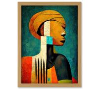 Modern African Abstract Gold & Bold Artwork Framed Wall Art Print A4 Artery8 Light Oak One Size