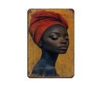 Modern African Woman Retro Poster Metal Tin Sign Chic Art Retro Iron Painting Bar People Cave Cafe Family Garage Poster Wall Decoration 8x12inch(20x30cm)