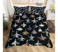 Modern Airplane Duvet Cover King, Fighter Aircraft Bedding Set for Kids Boys Youth Men, Camo Military Jet Print Duvet Cover Set, Army Fighter Jet Bed Sets, Black
