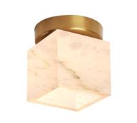 Modern Alabaster Ceiling Light, 5.9In Small Gold Close to Ceiling Light Fixtures, Nordic Natural Stone Marble Semi Flush Mount Ceiling Lamp for Bedroom Kitchen Living Room Hallway Entryway, JYLSSKUK