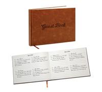 Modern Album Designs Brown PU Leather Guest Book - 9.5 x 7 Embossed Guestbook with Name Address Message Lines for Wedding Funeral Retirement Party, 140 GSM Paper, 120 Pages