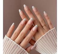 Modern Almond Press On Nails with Crisp White French Tip & Playful Black Polka Dots - 24 Pieces Snug Fit Acrylic False Nails Set for Easy DIY Manicure Lasting 5-7 Days, 12 Sizes
