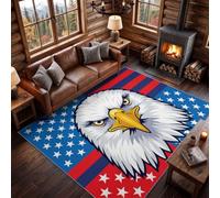Modern American Living Room Rugs, Bald Eagle Pentagram Stripes | Machine Printed Carpet Non Slip Soft, for Living Room Bedroom Dining Room Office Low Pile 160 x 230 cm Red Blue