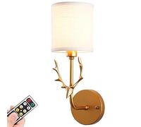 Modern American Style Battery Operated Wall Sconce Wall Light, Rechargeable Wall Lights Sconces with White Fabric Shade, Wireless / Not Hardwired Wall lamp for Living Room Bedroom Fireplace Farmhouse