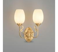 Modern American Style Brass Wall Sconce Light, Single/Double Head E27 Hardwired Wall Lamp with Frosted Glass Shade, Elegant Decorative Luminaire Fixture for Bedroom, Living Room(34Cm/13.39In)/34Cm/13.
