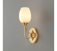 Modern American Style Brass Wall Sconce Light, Single/Double Head E27 Hardwired Wall Lamp with Frosted Glass Shade, Elegant Decorative Luminaire Fixture for Bedroom, Living Room(34Cm/13.39In)/12Cm/4.7
