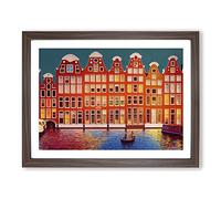Modern Amsterdam Canal Framed Print | A4 Walnut Framed Wall Art | Ready to Hang | Modern Nature Picture | Living Room Bedroom Lounge Office