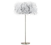 Happy Homewares Modern and Chic Real Grey Feather Standard Floor Lamp with Satin Nickel Base and Foot Switch - Perfect for Childrens Bedroom - 60w Maximum SES Bulb