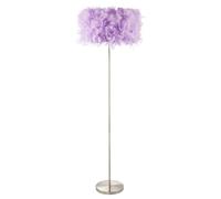 Modern and Chic Soft Lilac Feather Standard Floor Lamp with Satin Nickel Base and Foot Switch | 150cm x 40cm | 1 x 11w E27 by Happy Homewares