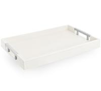 Modern and Elegant Decorative Faux Leather Tray with Silver Metal Handles - 45.7 x 30.5 cm - White