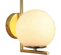 Modern and elegant LED wall light with opal white glass ball and gold ceiling rose with E27 socket for bedroom, living room, hallway