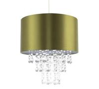 Modern and Eye-Catching Olive Green Satin Fabric Pendant Light Shade with Hanging Transparent Acrylic Droplets | 30cm Diameter by Happy Homewares