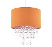 Modern and Eye-Catching Vibrant Orange Satin Fabric Pendant Light Shade with Hanging Transparent Acrylic Droplets | 30cm Diameter by Happy Homewares