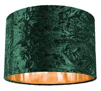 Modern and On-Trend Forest Green Crushed Velvet Fabric 12" Table or Pendant Circular Drum Lampshade with Shiny Copper Inner - 60watt Maximum | Perfect for Residential or Commercial by Happy Homewares