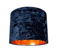 Modern and On-Trend Vivid Midnight Blue Crushed Velvet Fabric 8" Table or Pendant Circular Drum Lampshade with Shiny Copper Inner | Perfect for Residential or Commercial by Happy Homewares