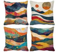 Modern And Simple Cushion Covers 65cm x 65cm, 4 Pack Outdoor Cushions Waterproof Linen Sofa Pillows Landscape Pattern Design Double-Sided Printing Square Pillow Covers for Home Decor Gifts h34-9W