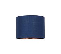 Modern and Stylish Midnight Navy Blue Cotton Fabric Small 8" Drum Lamp Shade with Shiny Copper Inner - 40watt Maximum by Happy Homewares