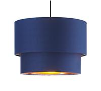 Modern and Trendy Navy Midnight Blue Cotton Fabric Double Tier Design Ceiling Pendant Lamp Shade with Shiny Copper Inner | 18cm x 25cm by Happy Homewares