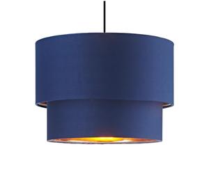 Modern and Trendy Navy Midnight Blue Cotton Fabric Double Tier Design Ceiling Pendant Lamp Shade with Shiny Copper Inner | 18cm x 25cm by Happy Homewares