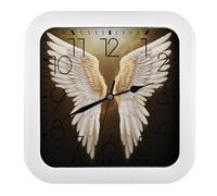 Modern Angel Wing Square Wall Clock Quality Silent Non-Ticking Square Wall Clocks Quiet Desk Clock Decor White Wall Clocks for Living Room Bedroom Kitchen Home