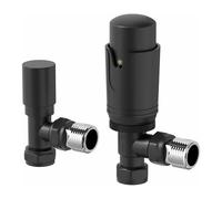 Modern Angled Heated Towel Rail Radiator Valves Black Round Thermostatic 15mm