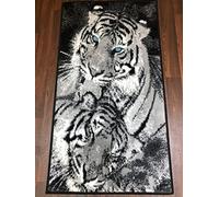 Modern Animal Blue Eyed 2 Tigers 60cm x 120cm (Approx 4x2) in Silver/Black Available in Other Designs Top Quality Rugs/mats