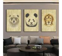 Modern Animal Prints on Canvas Painting Art Bear Panda Lion Wall Decor For Living Room Bedroom Office Home Decor 35x50cm-3Pcs Frameless