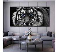 Modern Animal Wall Art Prints Blue Eyed Tiger Poster Canvas Painting for Living Room Men Office Wall Art Decor Picture 80x160cm Frameless