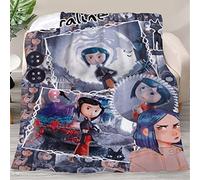 Modern Animated Dark Fantasy Horror Cora-line Throw Blanket, Plush Fuzzy Halloween Blankets and Throws for Couch, Wearable Air Conditioning Blanket 50"x60"