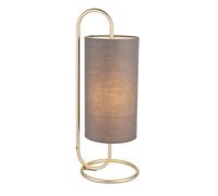 Modern Antique Brass Oval Table Lamp Desk Light & Grey Fabric Cylinder Shade
