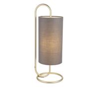 Modern Antique Brass Oval Table Lamp Desk Light & Grey Fabric Cylinder Shade