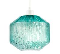 Modern Aqua Teal Reactive Mottled Glass Pendant Ceiling Light Shade | 24cm x 20cm | Faceted Rounded Shape Between a Globe and Hexagonal by Happy Homewares