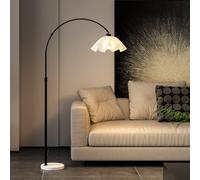 Modern Arc Floor Lamp Adjustable LED Tall Standing Lamp 3 Color Temperatures Flower Floor Lamps with Acrylic Shade & Marble Base Over Couch Arched Floor Light for Living Room Bedroom