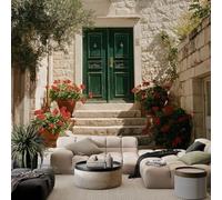 Modern Architecture Flower Pots Blossoms Mural Wallpaper 250x175 cm, Yellow Wall Murals for Bedrooms Living Room Children Nursery Wall Mural Art Deco - Photo Wallpaper Poster Decoration