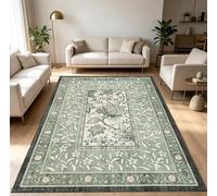 Modern Area Rug Floral, Green, 160 x 200cm | Living Room Carpet Non Slip Low Pile Rugs for Bedroom Kitchen Hall Lounge Bedside