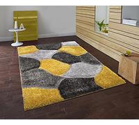 Modern Area Rug, Polypropylene Geometric Rug, Super Soft Shaggy Rug, Rectangular Mat, for Bedroom, Living Room, Long Hall Runner Carpet, Ochre-Grey, 80x150